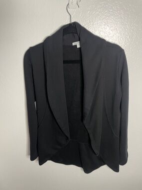 James Perse Black French Terry Cocoon Cardigan Blazer | Minimalist Open Front